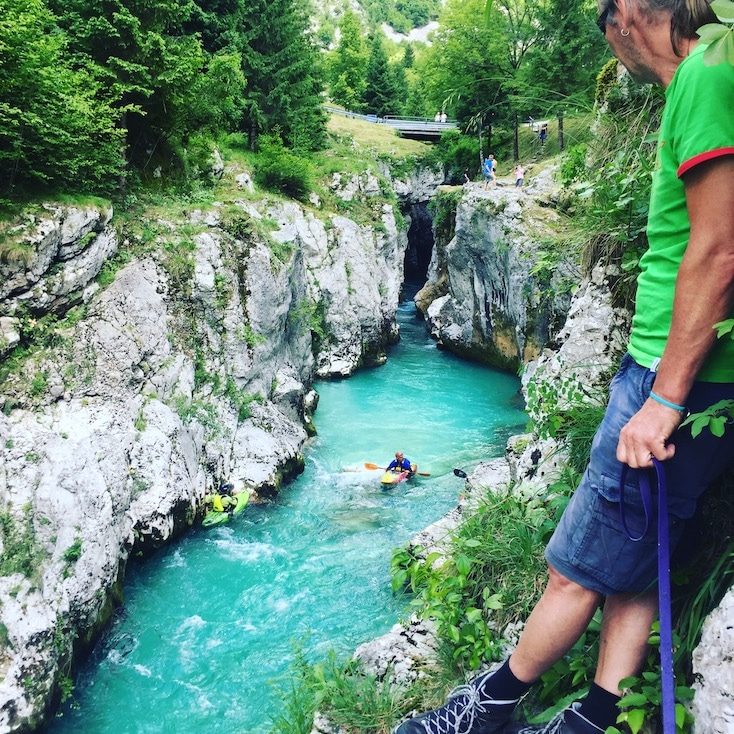 Soca Tal Wassersport Slowenien Triglav wandern mit Hund Kayak