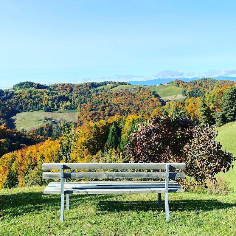 Südsteiermark Südsteiermark Steiermark Österreich Aussicht genießen Weinstraße weiterwandern Wanderung Herbst